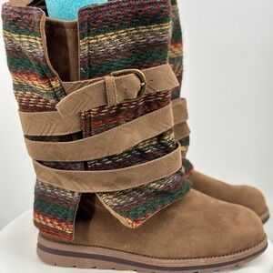 LUKEES Muk Luks Multicolor Patterned Faux Suede Boots With Straps, Size 6.5